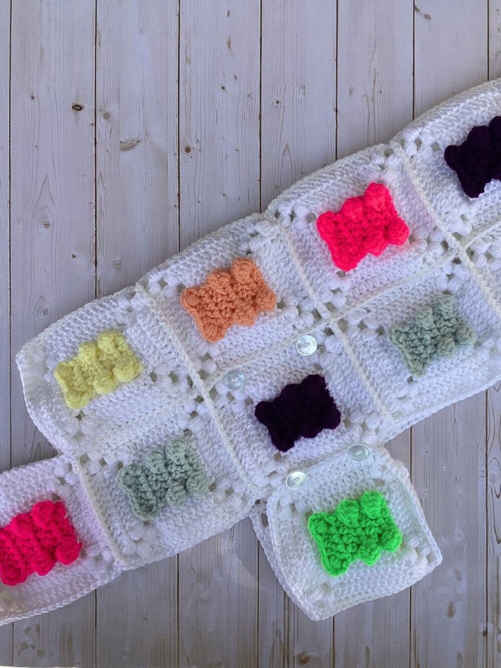 Handmade Crocheted Dog Coat with Gummy Bears (Size Medium/Large)